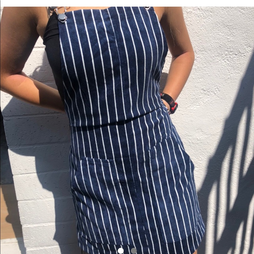 SUEDE BLUE AND WHITE STRIPPED OVERALLS DRESS